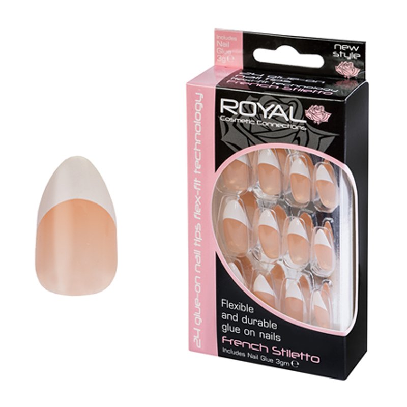 Royal Cosmetics 24 Stiletto Nail Tips And 2g Glue French Manicure