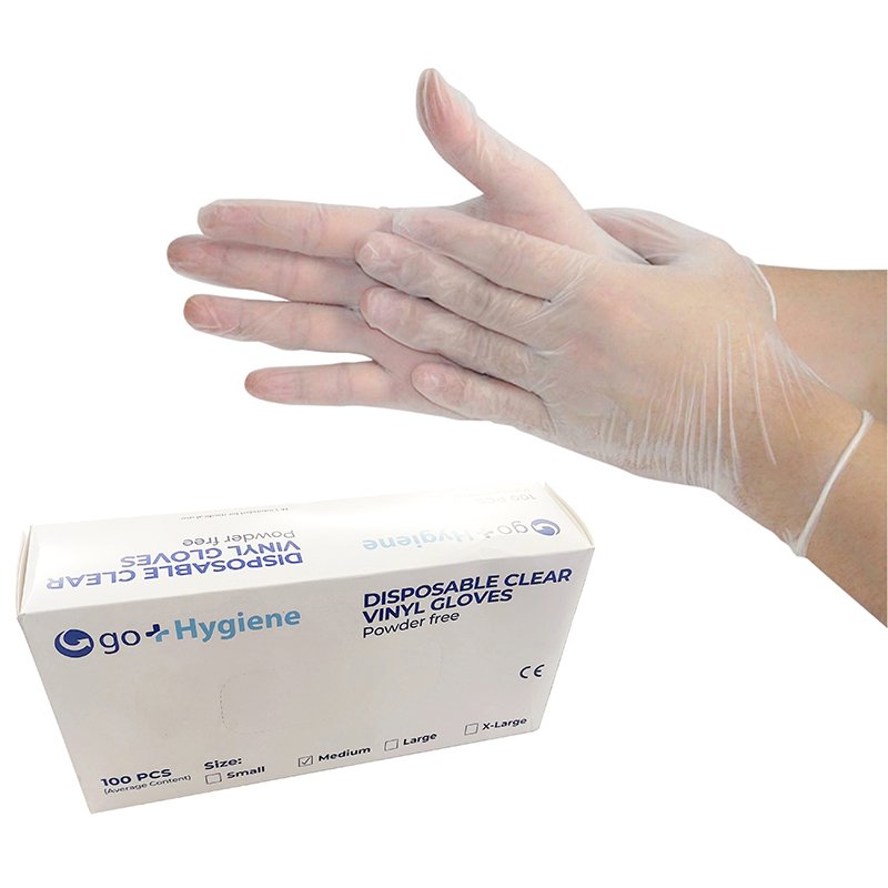 Go-Hygiene Disposable Clear Vinyl Gloves Medium 100s