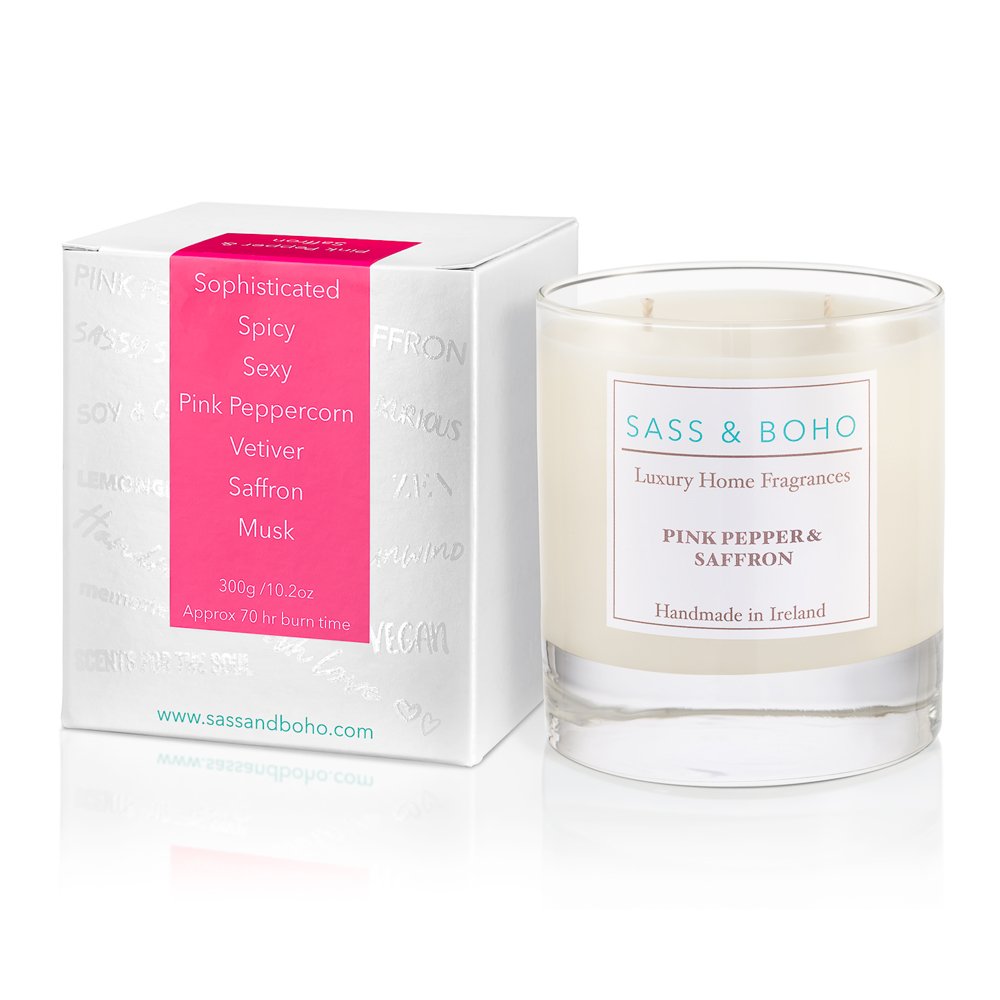 Sass And Boho Pink Pepper And Saffron Double Wick Candle 300g