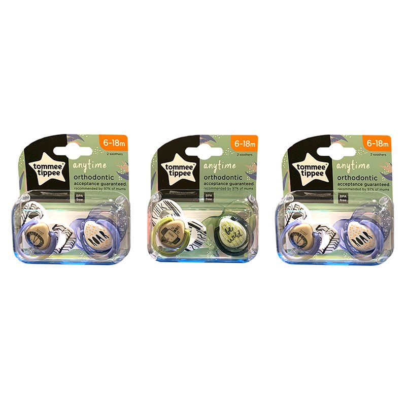 Tommee Tippee Anytime Twin Pack Boys Soother 6-18 Months