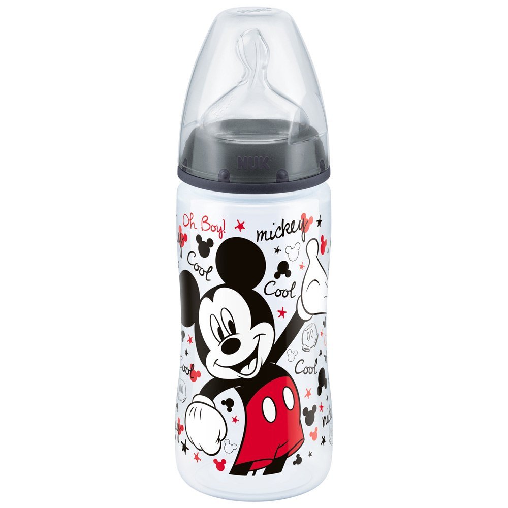 Nuk First Choice Disney Mickey And Minnie Black Bottle With Silicone Teat Size 2 Medium 6-18 Months 300ml