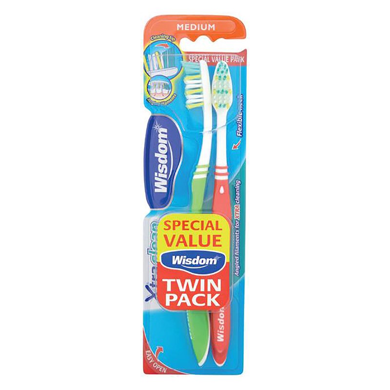 Wisdom Xtra Clean Medium Twin Pack Toothbrush