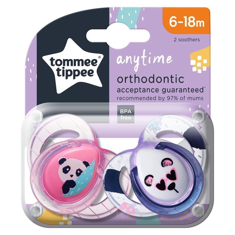 Tommee Tippee Anytime Twin Pack Girls Soother 6-18 Months