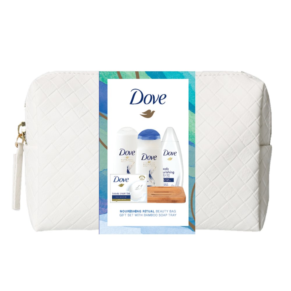 Dove Gently Nourishing Essentials Wash Bag With Bamboo Soap Tray