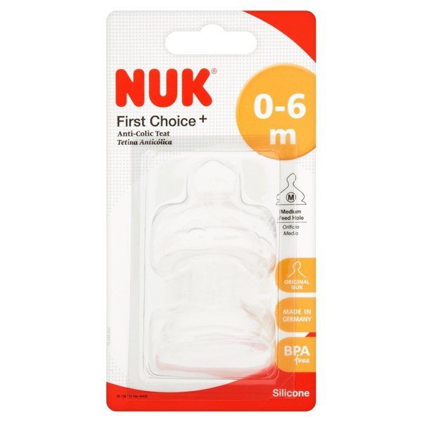 Nuk First Choice Twin Pack Medium Feed Hole Silicone Teat Size 1 0-6 Months
