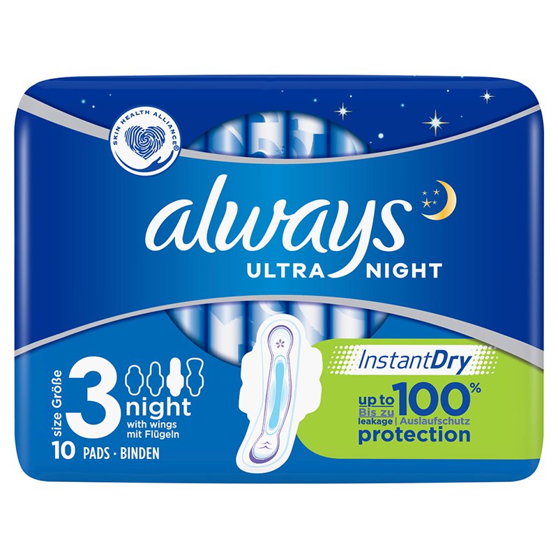 Always Ultra Night Sanitary Towels With Wings Size 3 10s
