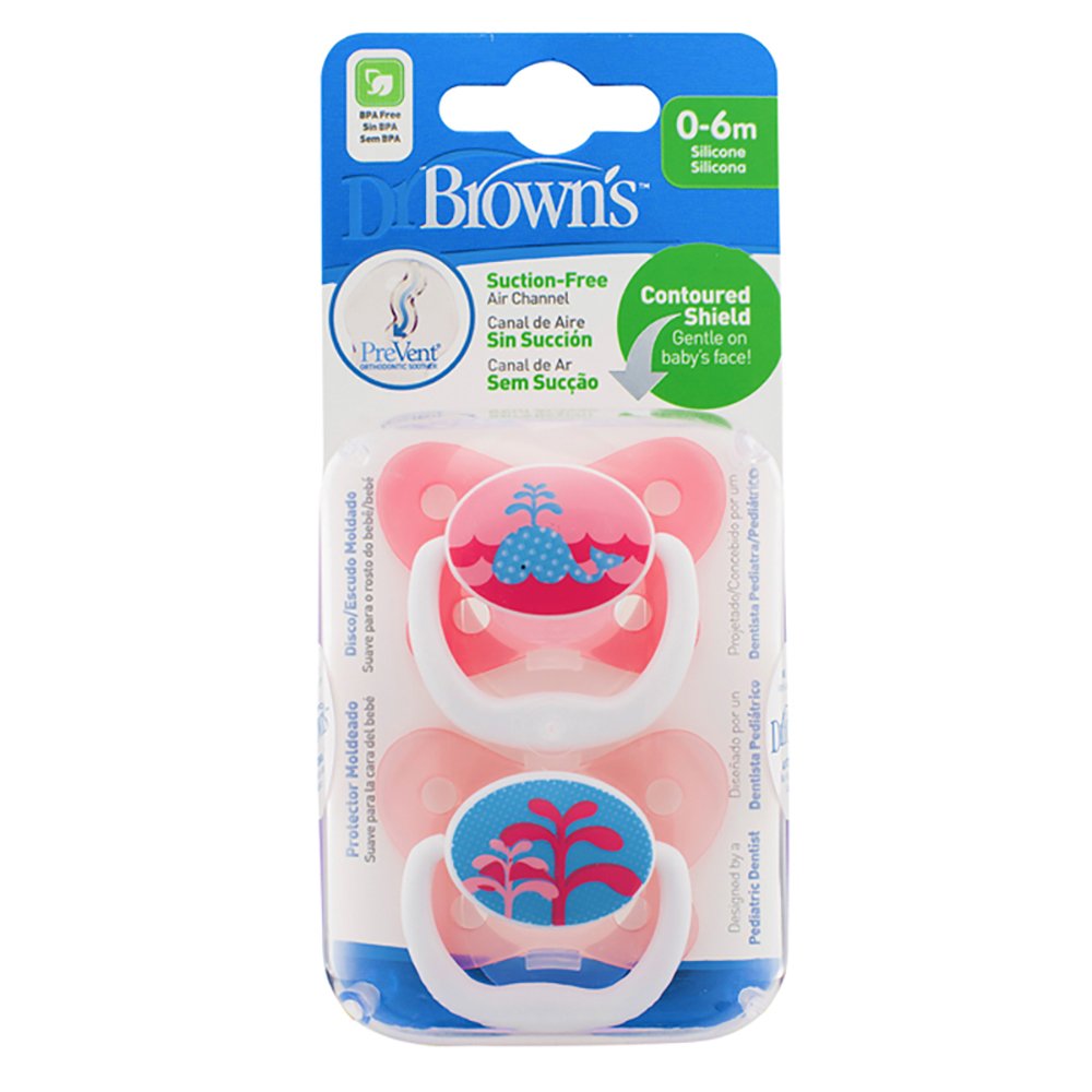Dr Browns Prevent Soothers Girls Twin Pack 0-6 Months